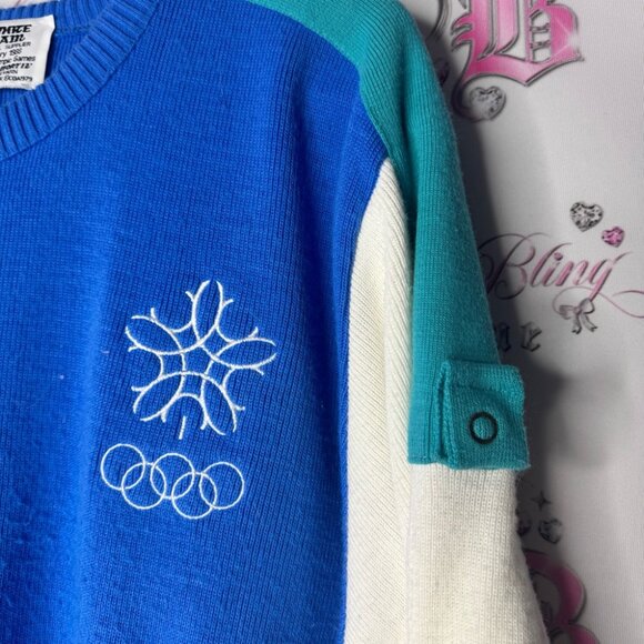 White ram 1988 olympics Blue and White Olympic Sweater snowflake embroidered - Picture 8 of 9